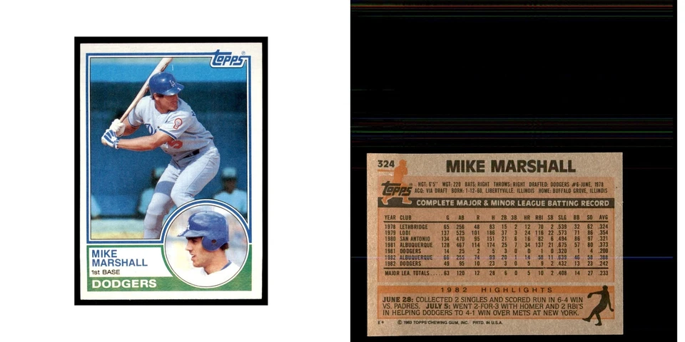 1983 Topps Mike Marshall Baseball Cards #324 - Image 3 of 3
