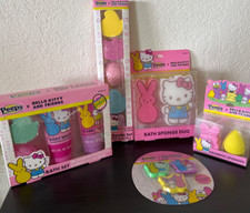 Peeps HELLO KITTY LOT of 5: BATH SET- BOMBS -COSMETIC  DUO SPONGES--ERASERS 