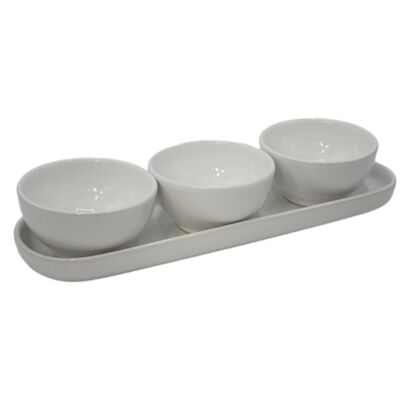 Primagera White Dipping Ceramic Bowl Set With Obal Tray 4pcs