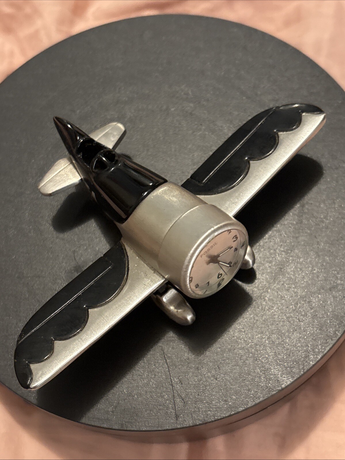 Fossil Airplane Clock Limited Edition 54 Working Mini Black Silver Model