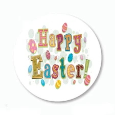30 HAPPY EASTER SCRAPBOOK STICKERS LABELS EASTER EGGS ENVELOPE SEALS 1.5" ROUND