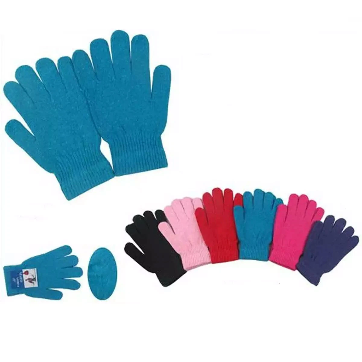 12 Pairs Men's Women Winter Magic Gloves Warm Stretchy Knit Gloves One Size Lot