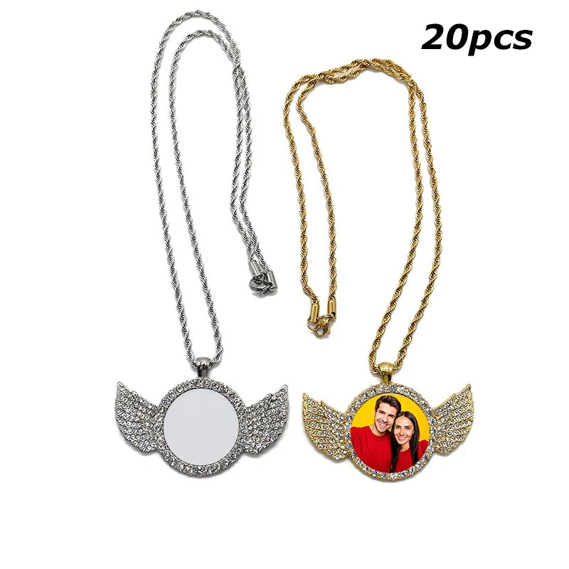 20pcs Sublimation Blanks Angel Wing Necklaces DIY Gift eBay