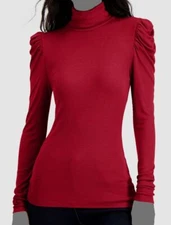 $59 Inc International Concepts Women's Red Puff-Sleeve Turtleneck Top Size L