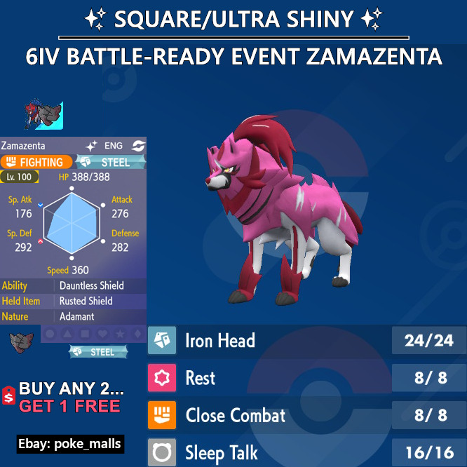 Zamazenta Shiny 6IV All TMs Learned Pokemon Scarlet & Violet