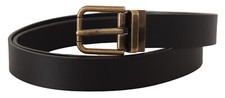 DOLCE & GABBANA Belt Solid Black Leather Brass Metal Box Buckle s. 90cm / 36in