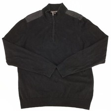 Michael Kors Men Size Large 1/4 Zip Pullover Black Long Sleeve Stretch Sweater