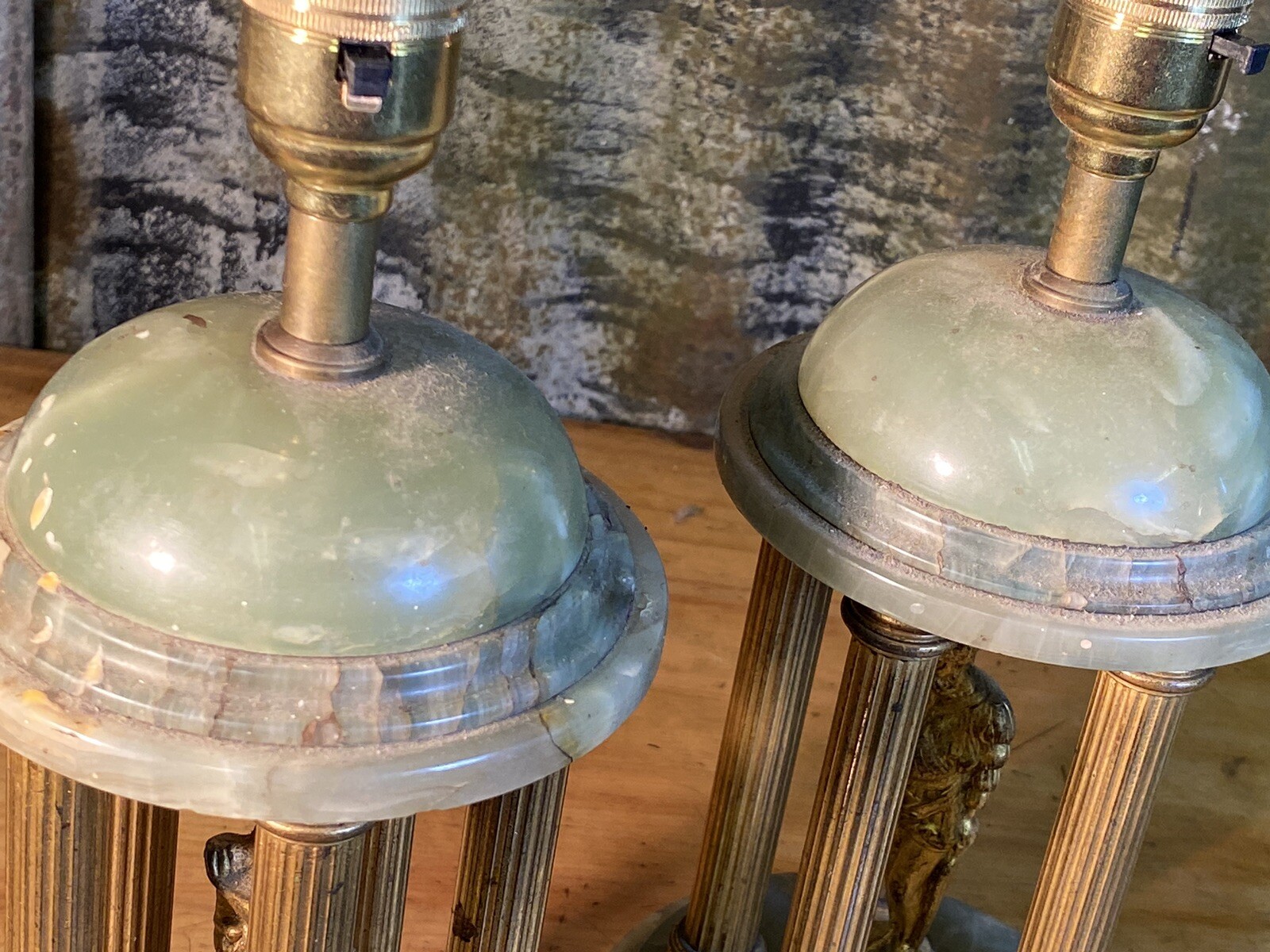 Antique Onyx Brass Tolos Pair Table Lamps eBay