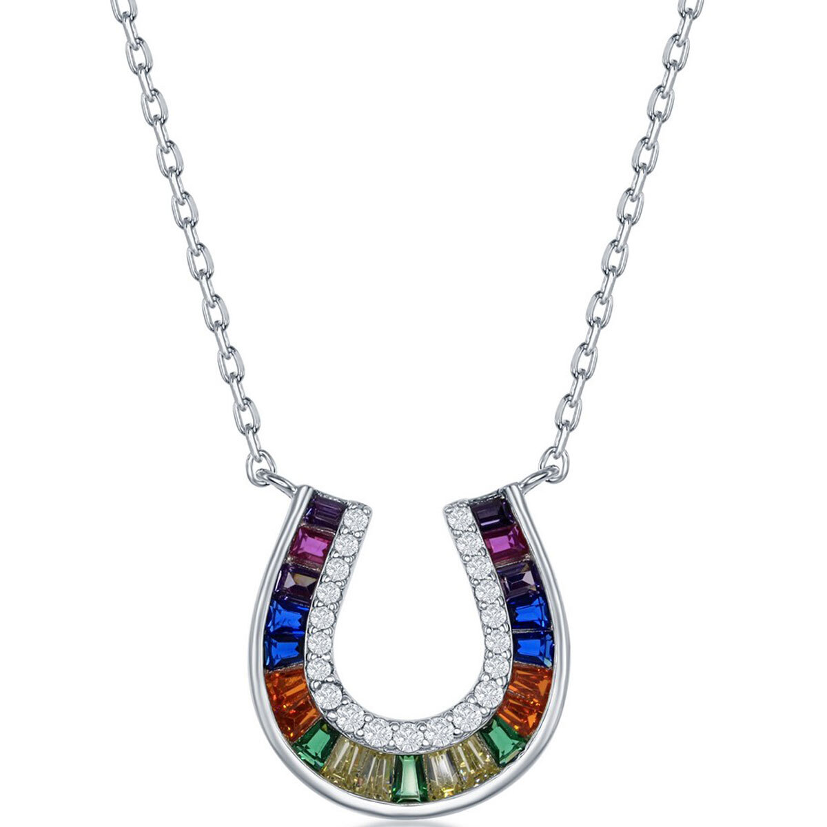 Классическое женское колье из стерлингового серебра с багетом Rainbow CZ Horseshoe M-6592 8090₽