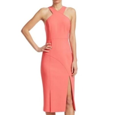 Cinq à Sept Melina Halter Cutaway Midi Dress In Tiger Lily Size 4