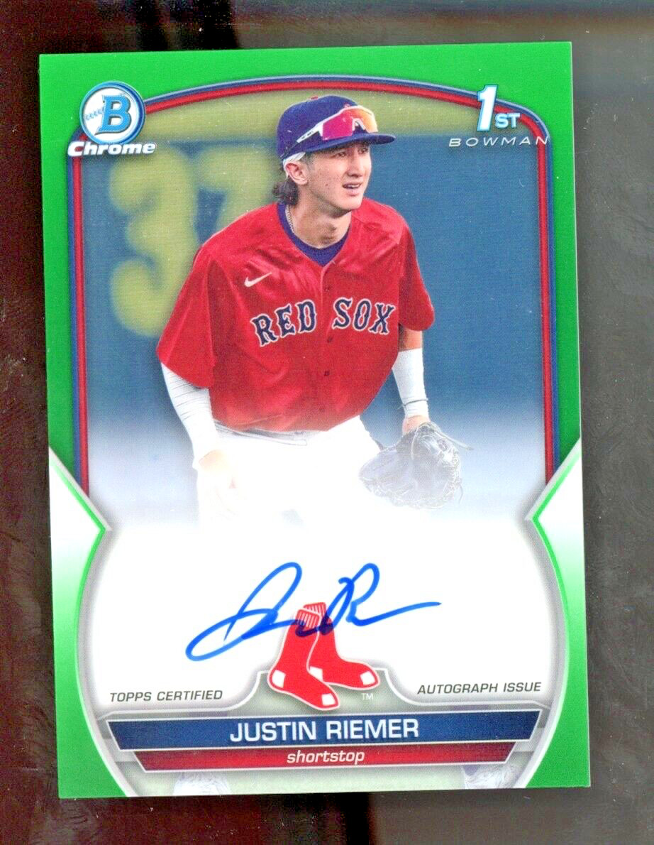Justin Riemer 2023 Bowman Chrome Draft Green Refractor /99 Auto #CDA-JRI