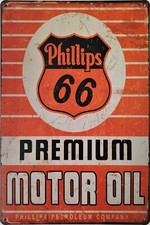 Phillips 66 Motor Oil metal plaque Vintage retro car garage petrol gas Tin sign