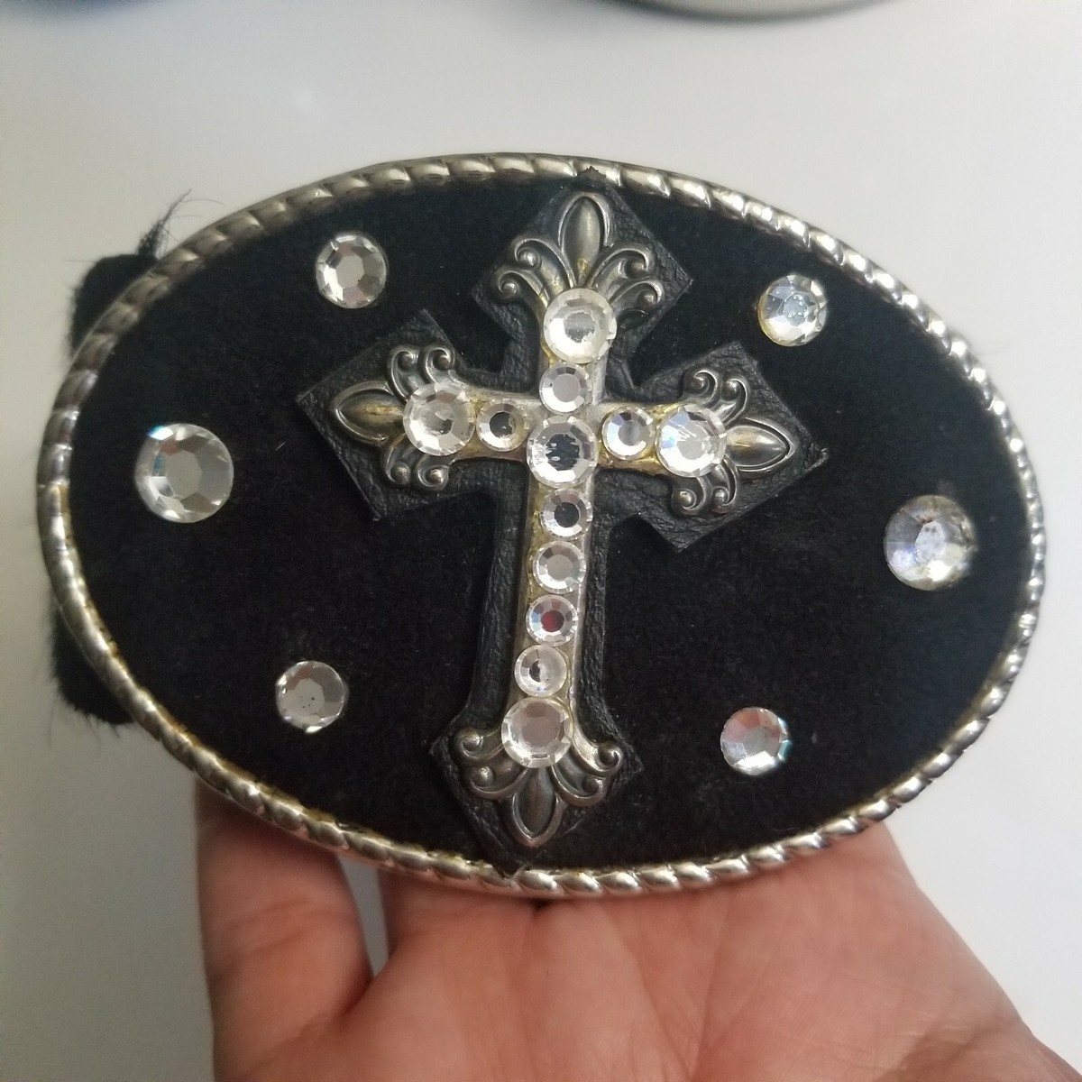MICHELLE MONROE~Blk leather belt~Silver buckle/Swarovski crystals~Made in USA Michelle Monroe Swarovski Crystal Studded Womens Western  main image 3