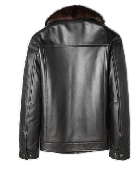 Men's New Sz XL Black Leather Jacket Coat With Mink Fur