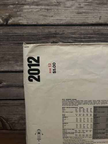 Vogue Sewing Pattern 2012 Designer Original Jean Muir Sz 12 Misses' Dress Boho - Picture 3 of 4