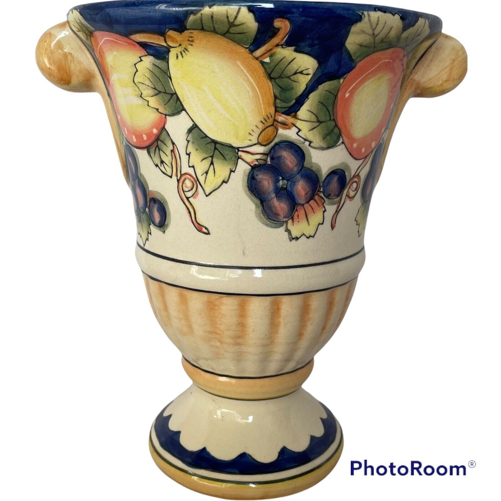 Vintage Italian Frutta Hand Painted Vase, 8.5" Tall x 6.25" Wide