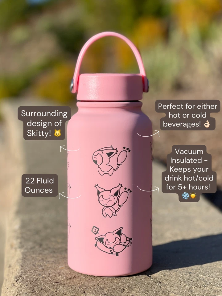 Skitty Water Bottle Engraved Waterbottle with Knitting & Sleeping Skitty, Cute - Image 3 of 4