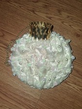 Rare Vintage 1960s white satin evening bag purse hand-sewn faux pearl beads