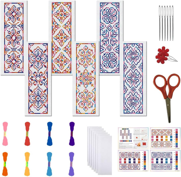 6 Set Kreuzstich Lesezeichen Sets Bunte Blumen Diy Lesezeichen Kreuzstich Kits G-image