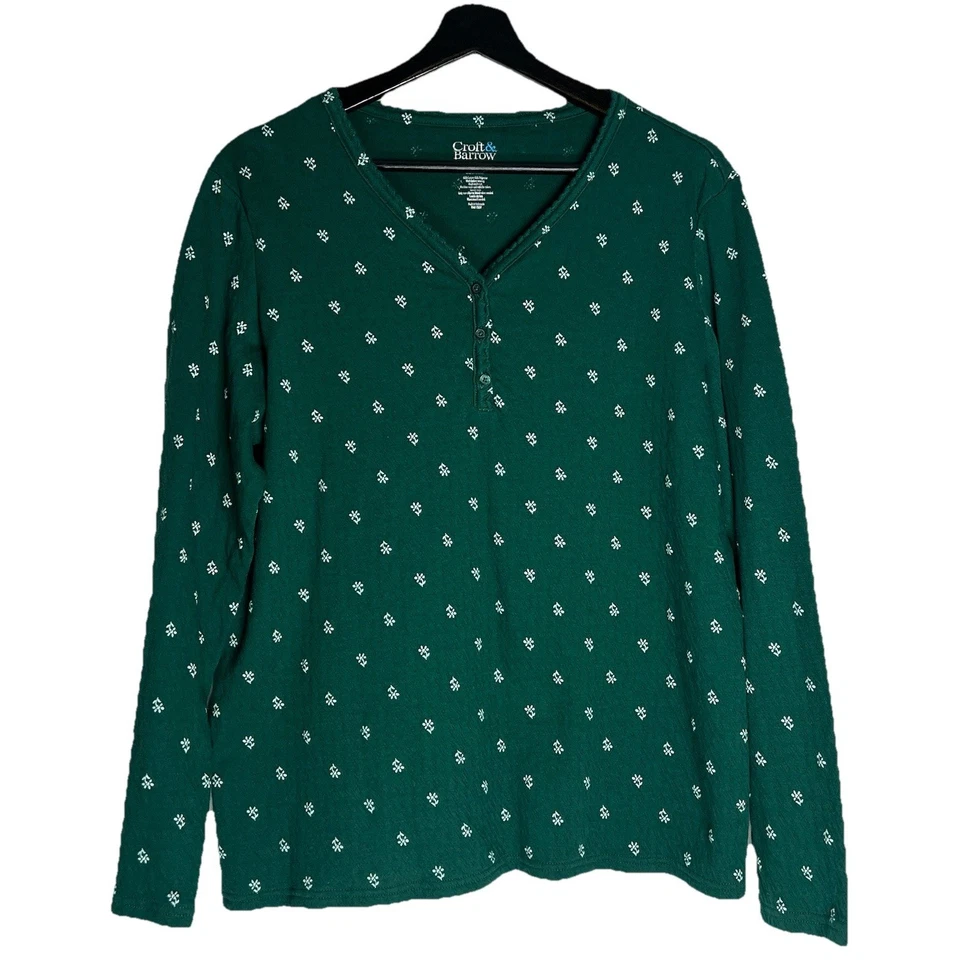 Croft & Barrow Sleepwear Women's Pajama Set L Green Christmas Holiday Floral - Image 2 of 4