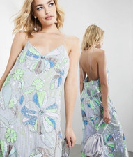 NWT ASOS EDITION Embellished Midi Dress Neon Floral Cami Slip Sz 6 US Blue