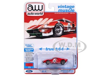 1965 FORD GT40 #14 RED 1/64 DIECAST MODEL CAR BY AUTO WORLD 64522