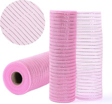 2 Rolls Lt Pink Deco Mesh Metallic Striped Mesh Ribbon 10 Inch X 10Yard for Wrea
