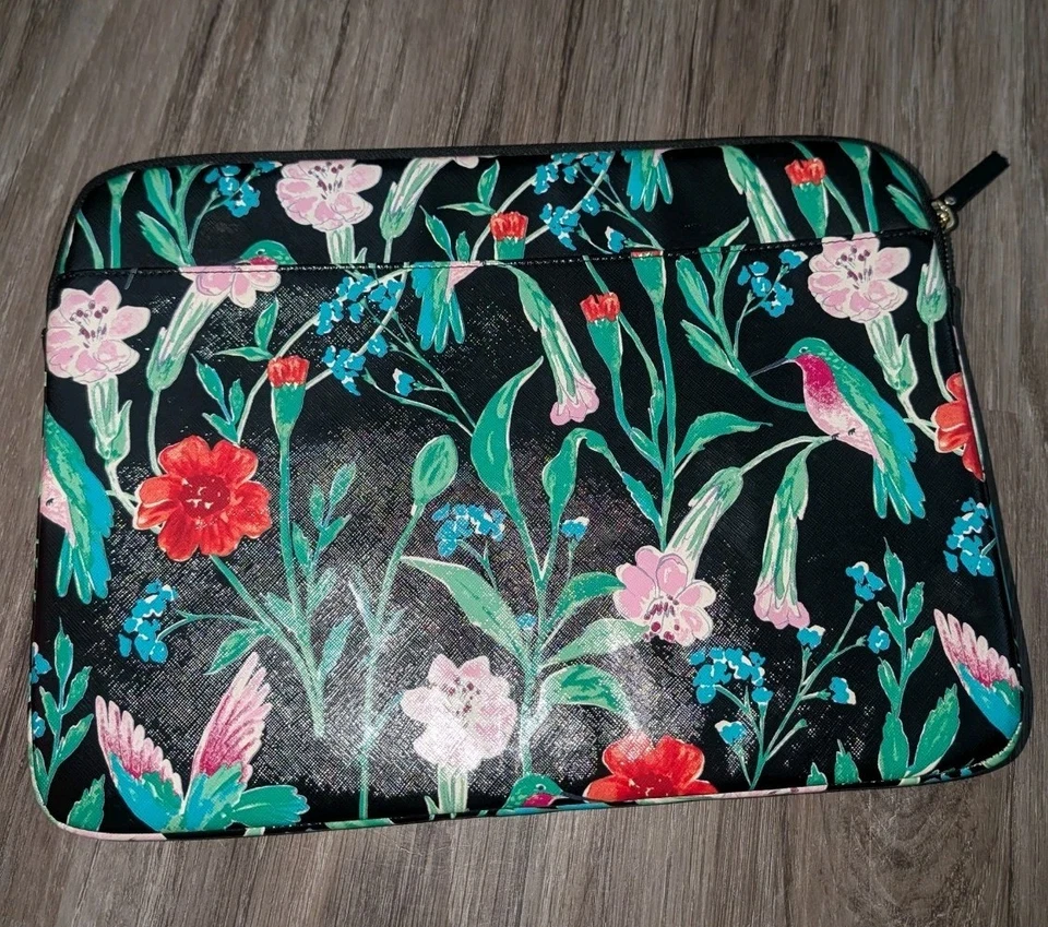 Kate Spade New York Laptop Sleeve Case Jardin Black Floral 13 Inch Hummingbird - Image 2 of 4