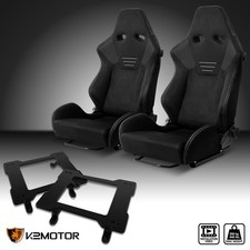 Fits 1979-1998 Ford Mustang Reclinable Racing Seat Black Suede Stitchbrackets Fits 1979-1998 Ford Mustang Reclinable Racing Seat Black Suede Stitchbrackets