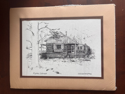 Vintage 1978 Gary E. Geivett Foxton CO cabin Pen & Ink Drawing Print Matted New