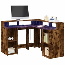 Image of WALPLUS LED Corner Desk Smoked Oak 130x130x91cm Office Workstation Table