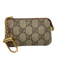 Gucci 447964 GG Supreme Canvas Leather Coin Case Key Hook Women's Brown Auth