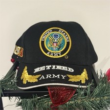U.S. Army Retired Black Hat Cap Embroidered Insignia Militaria Theme Army