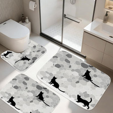 Funny Black Cat Bathroom Rugs 20 x 31 Kitten Silhouette Geometric Background Bat