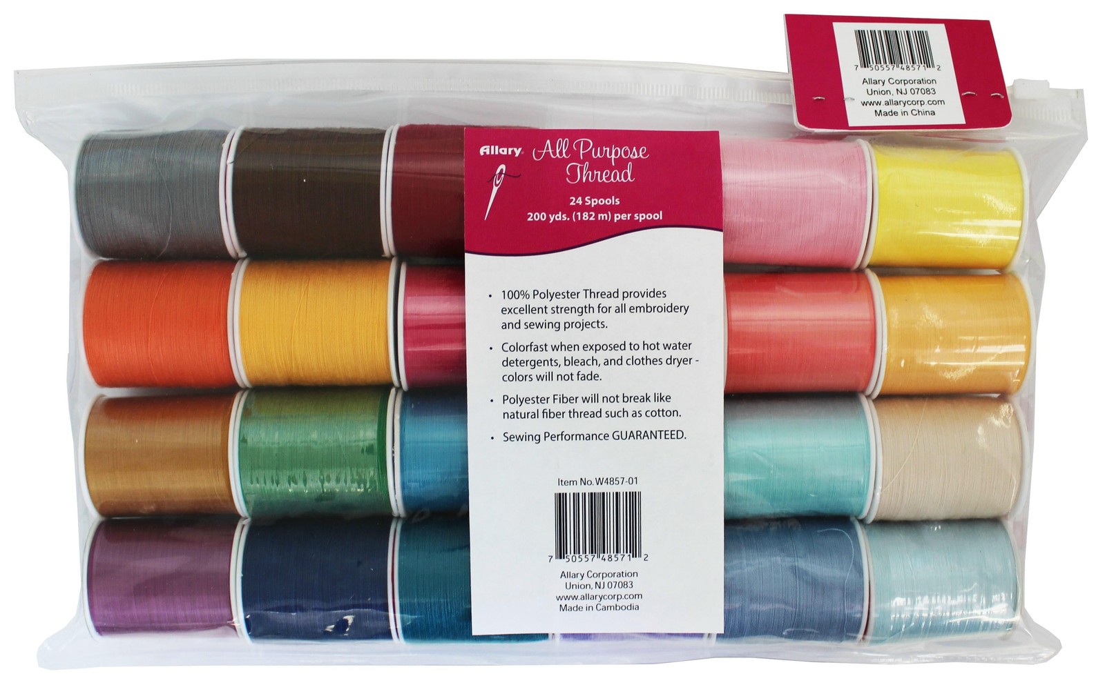 Allary Multi-Color, 100% Polyester Sewing Thread, 200 yd (24 Piece)