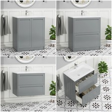 Grey Vanity Unit Bathroom Storage With Stone Basin Floor Standing Wall Hung