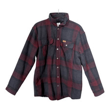 Matix Mens Sherpa Lined Snap Down Burgundy Flannel Hunting Shacket Size Medium