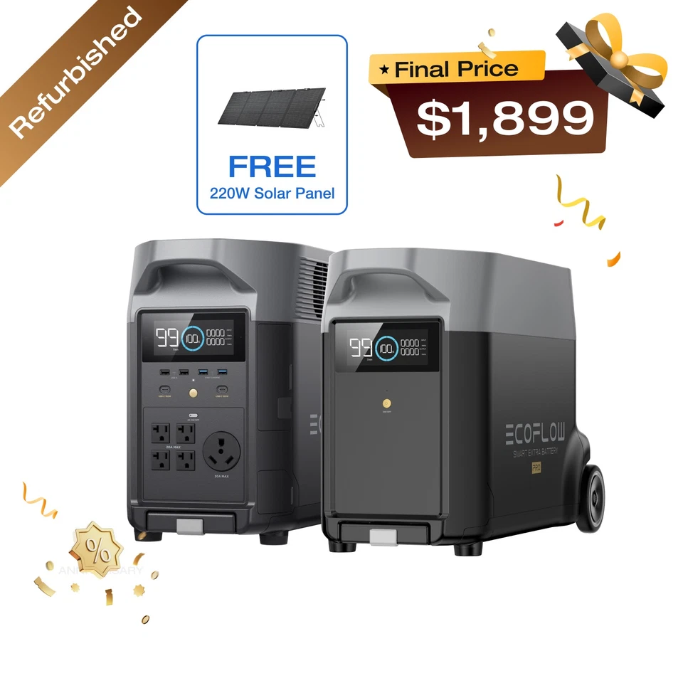 EcoFlow DELTA Pro Power Station+Extra Battery 7200Wh Certified Refurbished, LFP