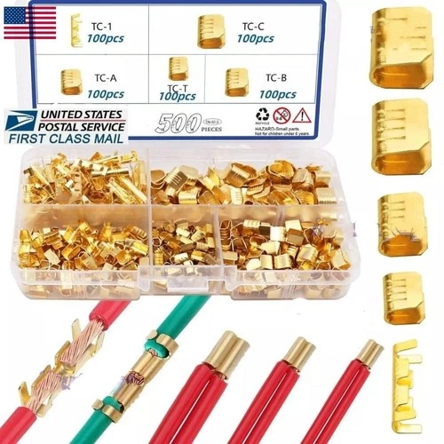 U Shape Copper Terminals Crimp Kit -Non-Insulated Assortment Wire Cable 500PCS