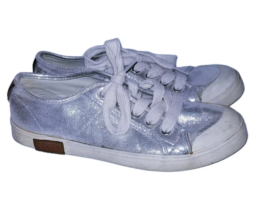 Sneakers UGG pelle argento metallizzato scarpe basse giovani taglia 4