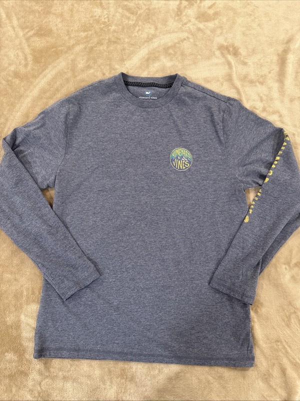 Vineyard Vines Dunes Tee Shirt Teen Size XL Long Sleeve Cotton Blend Gray