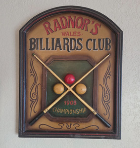 Radnor's Wales Billiards Club 1903 Wood 3D Pub Sign Pool Hall Man Cave 17" x 21"