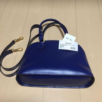 GOLD PFEIL Dome Handbag Shoulder Bag Purse Leather in Blue NEW