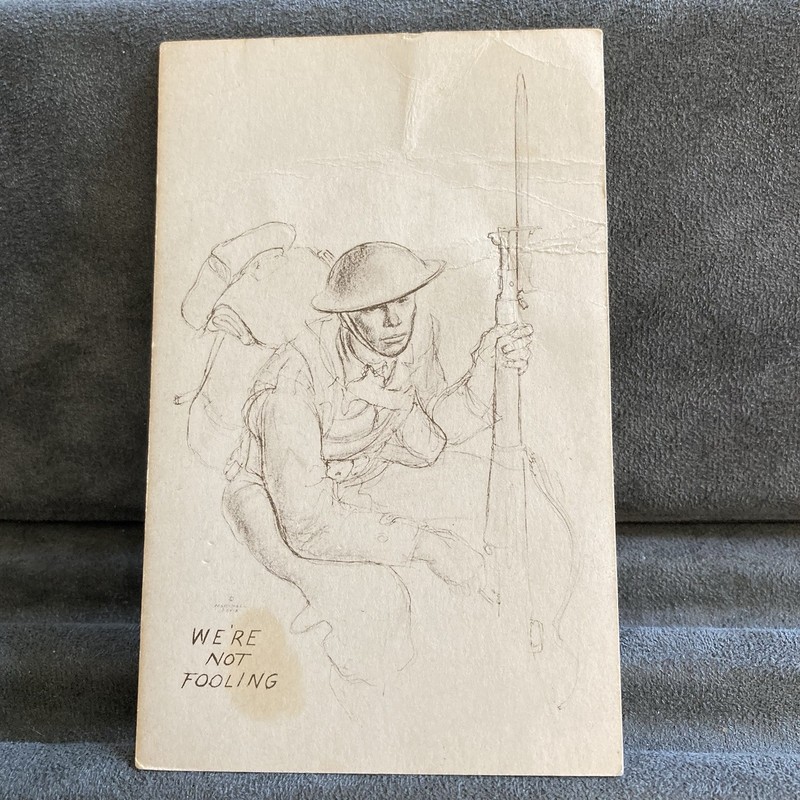 Army GI Comic We're Not Fooling WWI  Marshall Davis Postcard unused vintage