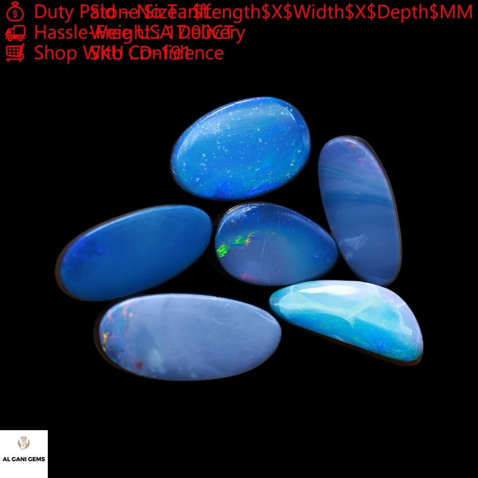 Lab-Created Mix Doublet Opal Cabochon 6 Pcs Lot 17.00 Cts 6X10X3 mm TO 7X15X4 mm - Image 3 of 4