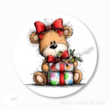 CUTE TEDDY BEAR w/CHRISTMAS PRESENT SCRAPBOOK STICKERS ENVELOPE SEALS FAVORS
