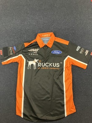 NASCAR Racing Shirt Mens Medium Black Orange Made in USA Pit Crew Ford Haas