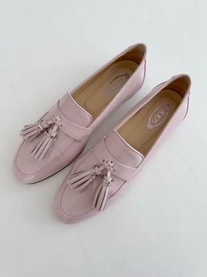 Tods Schuhe Mokassins Tassel Loafer Rosa Leder T Logo Silber 38