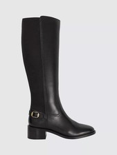 Dune London Tuscon Leather Knee High Boots, Black