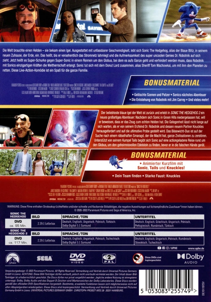 Sonic the Hedgehog - Teil: 1  & 2 (2019 + 2022)[DVD/Neu/OVP] James Marsden, - Bild 2 von 4